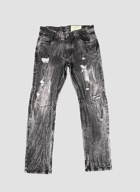 Eroded Straight Fit Jeans - Wash Black