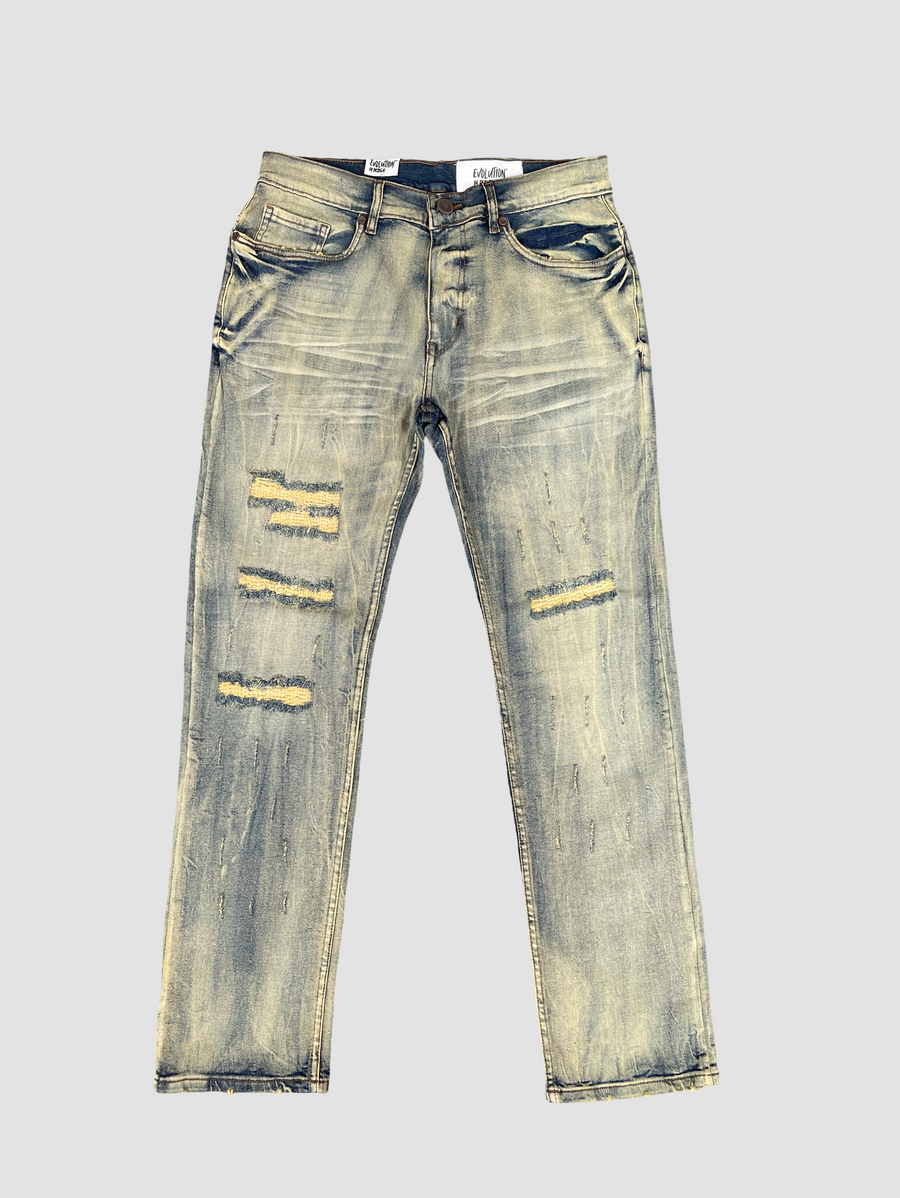 Distressed Straight Fit Jeans - Lt Tint