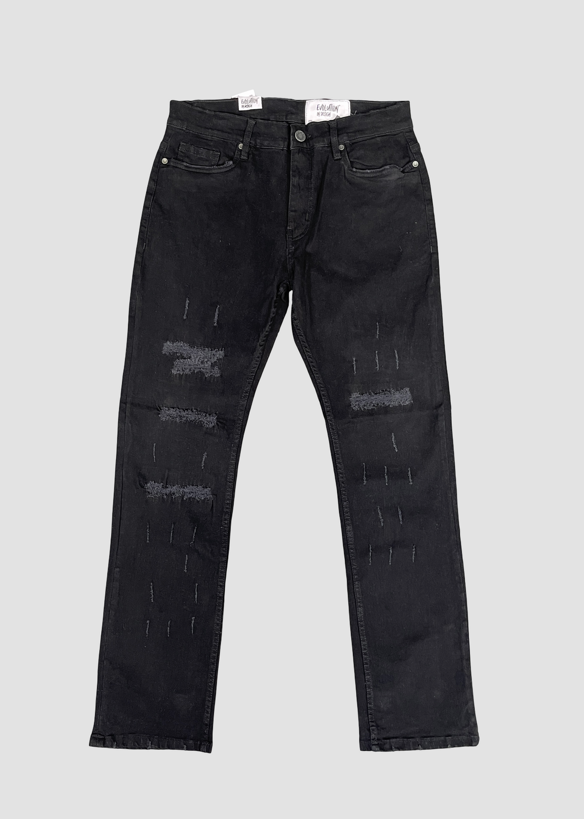 Distressed Straight Fit Jeans - Jet Black