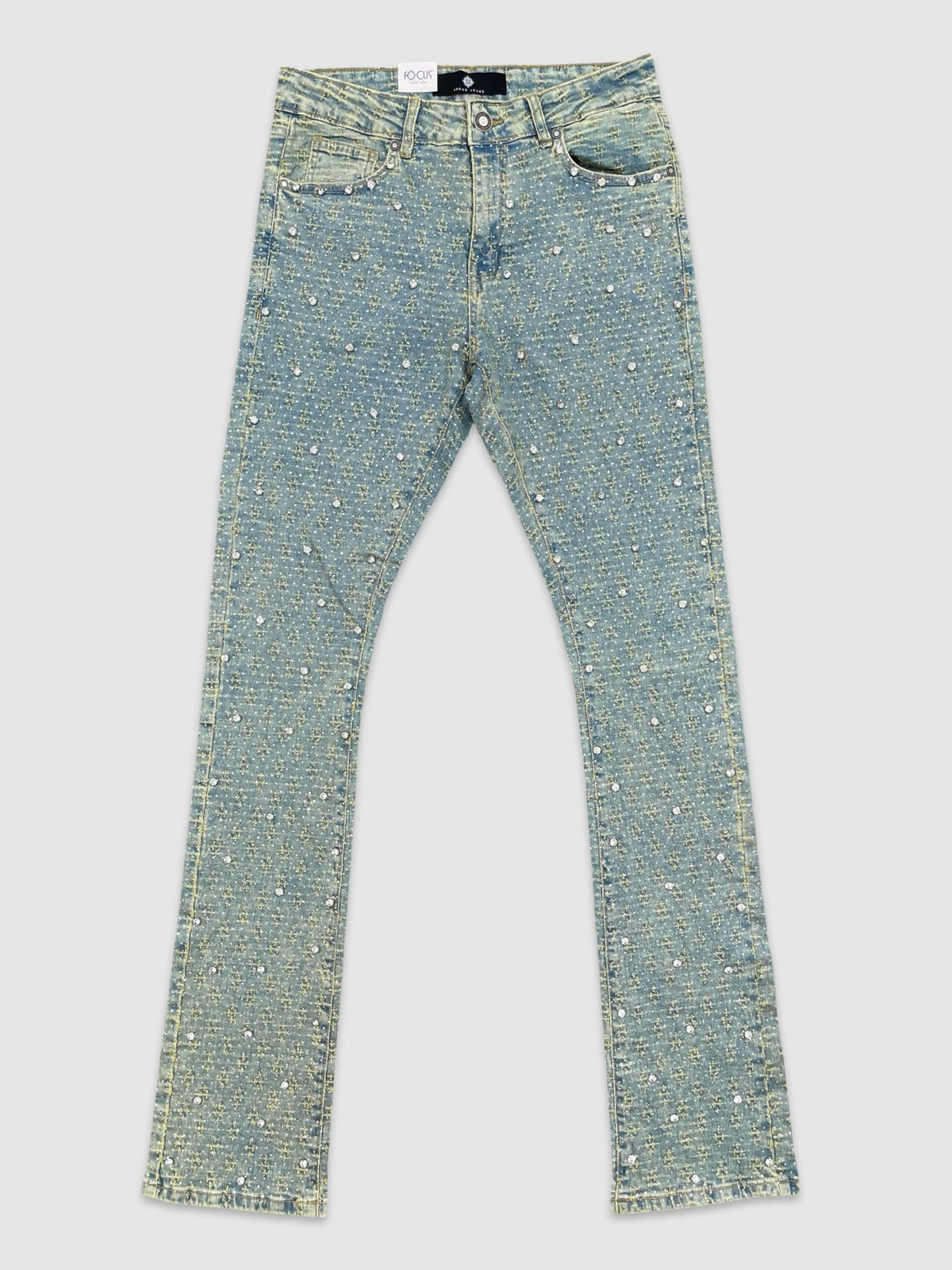 Rhinestone Stud Stacked Denim - Vintage