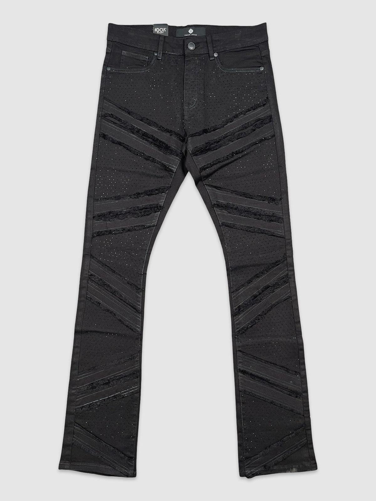 Rhinestone R&R Stacked Denim - Jet Black