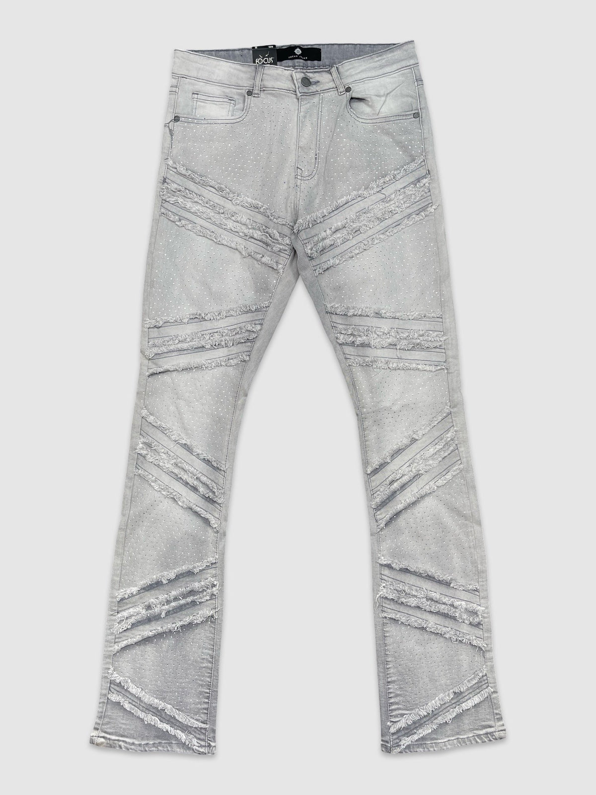 Rhinestone R&R Stacked Denim - Grey