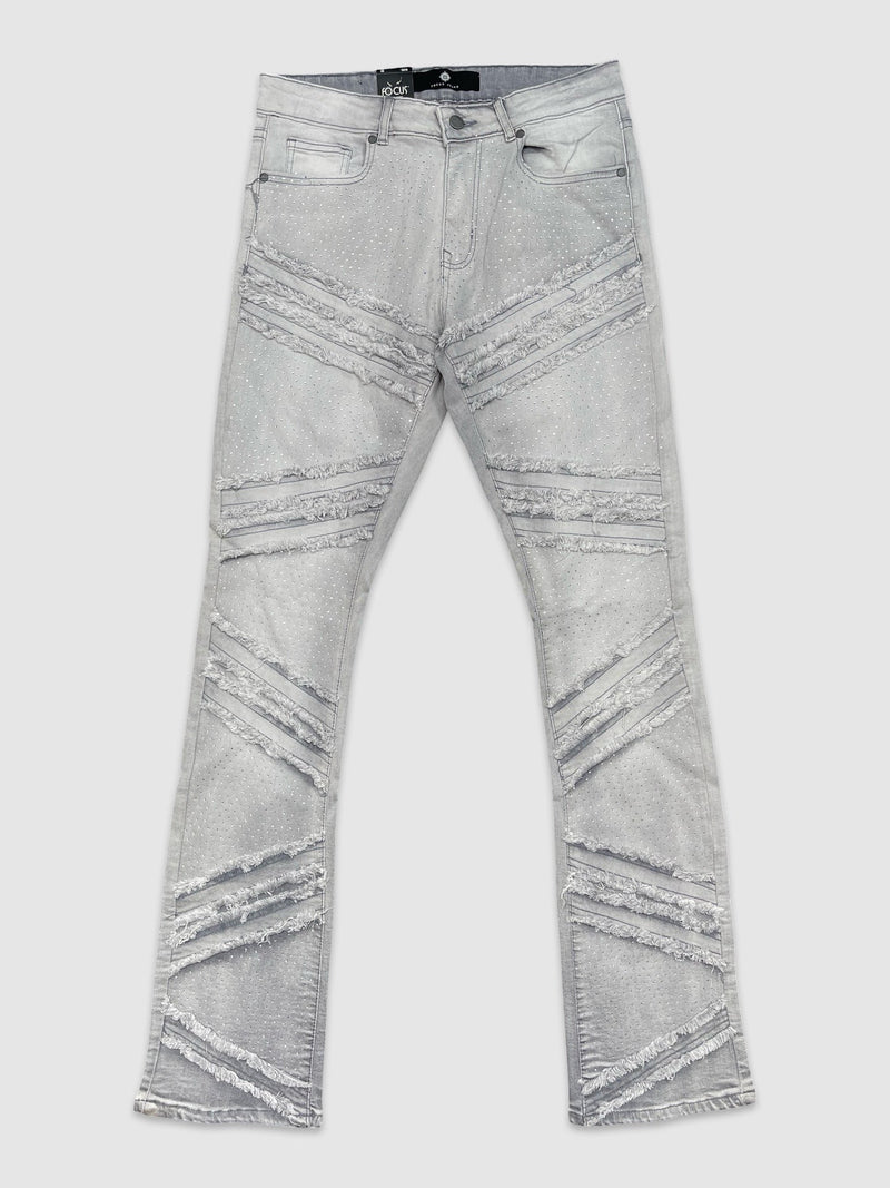 Rhinestone R&R Stacked Denim - Grey