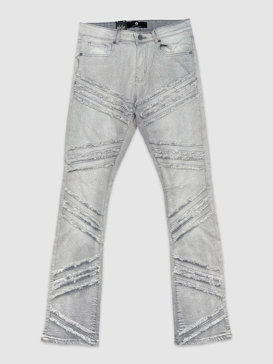 Rhinestone R&R Stacked Denim - Grey
