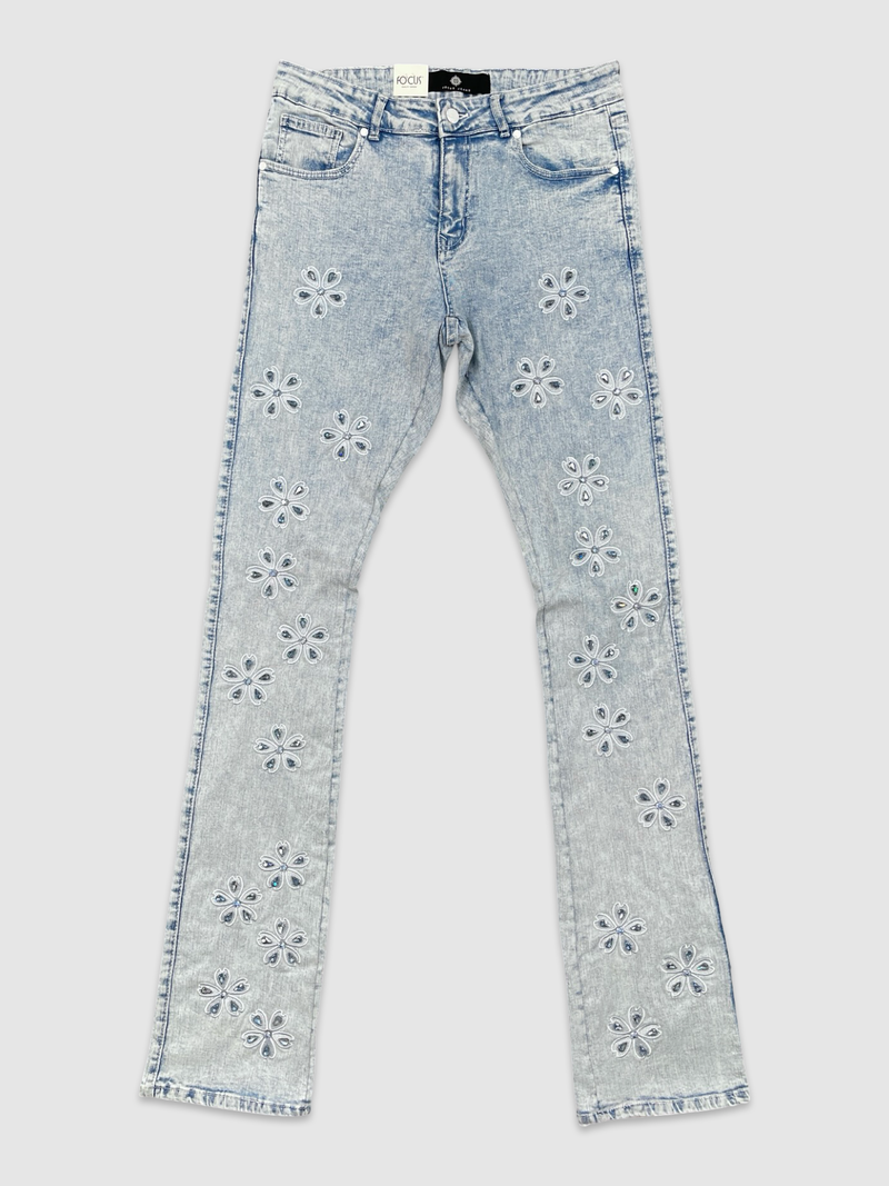 Men's Crystal Cross Stone Stacked Jeans — alternate view