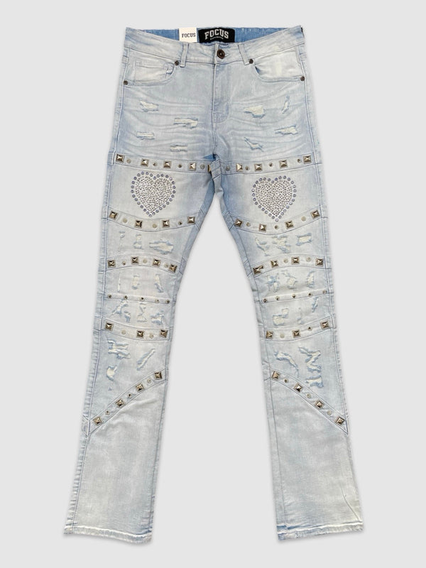 Studded Heart Breaker Stacked Denim - Lt Wash