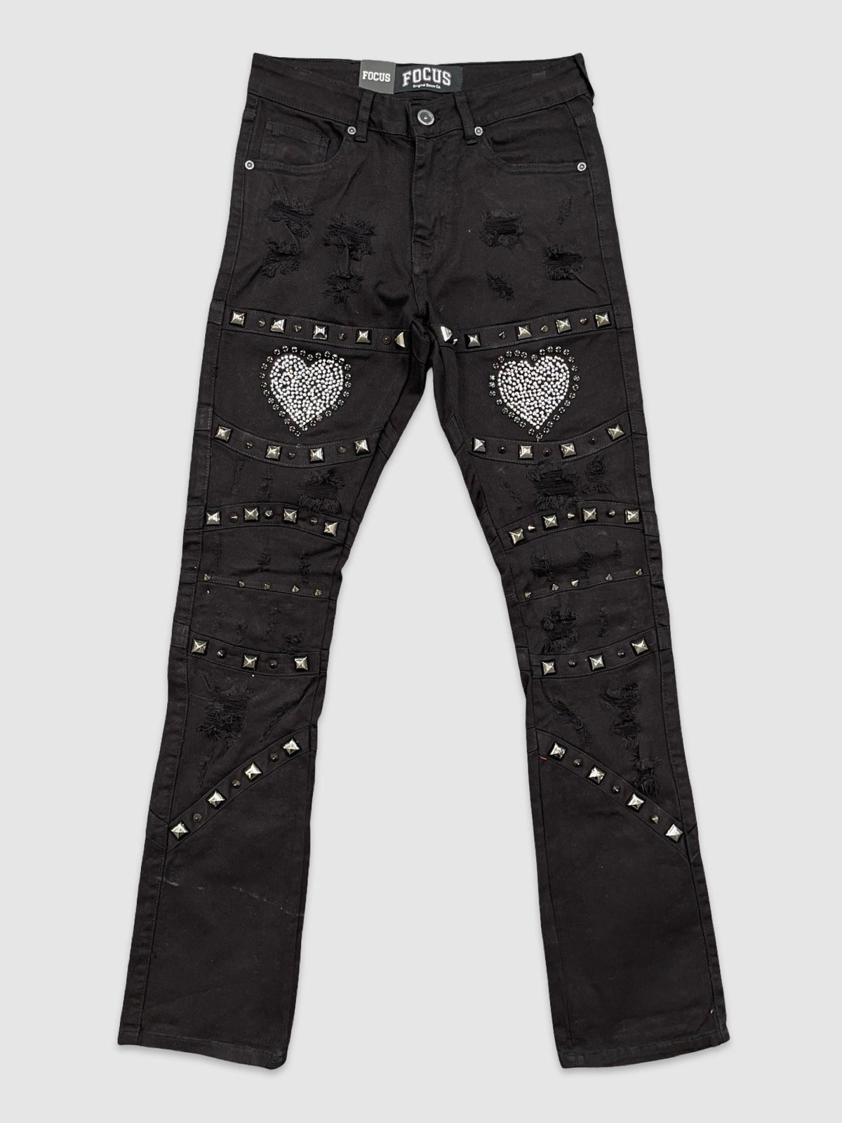 Studded Heart Breaker Stacked Denim - Jet Black