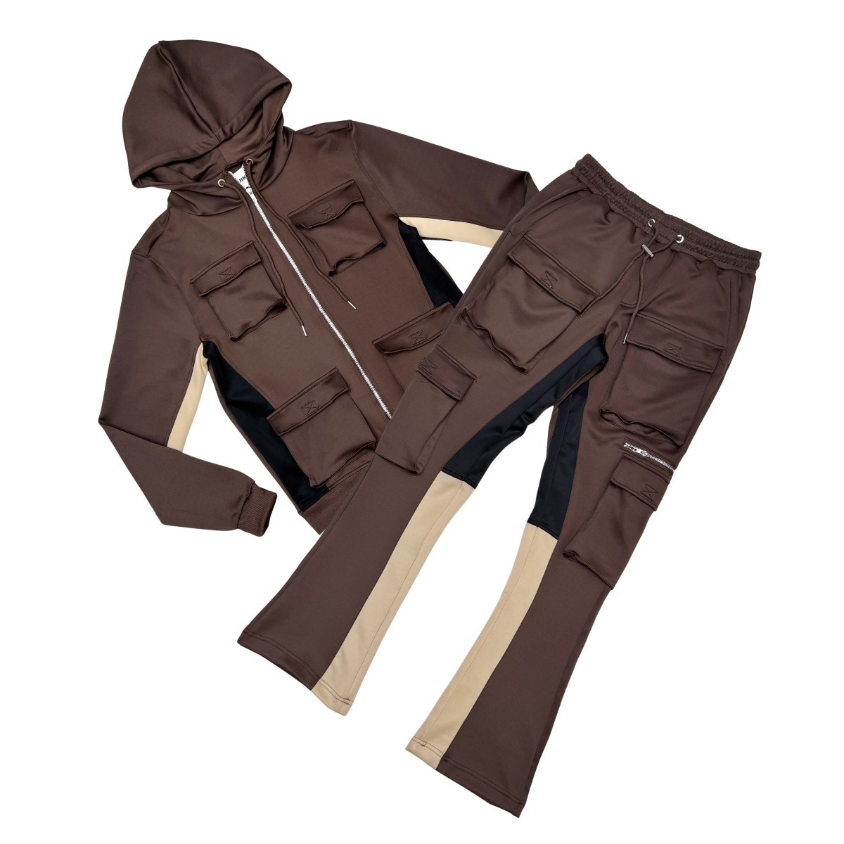 Tricot Cargo Hoodie Set - Brown