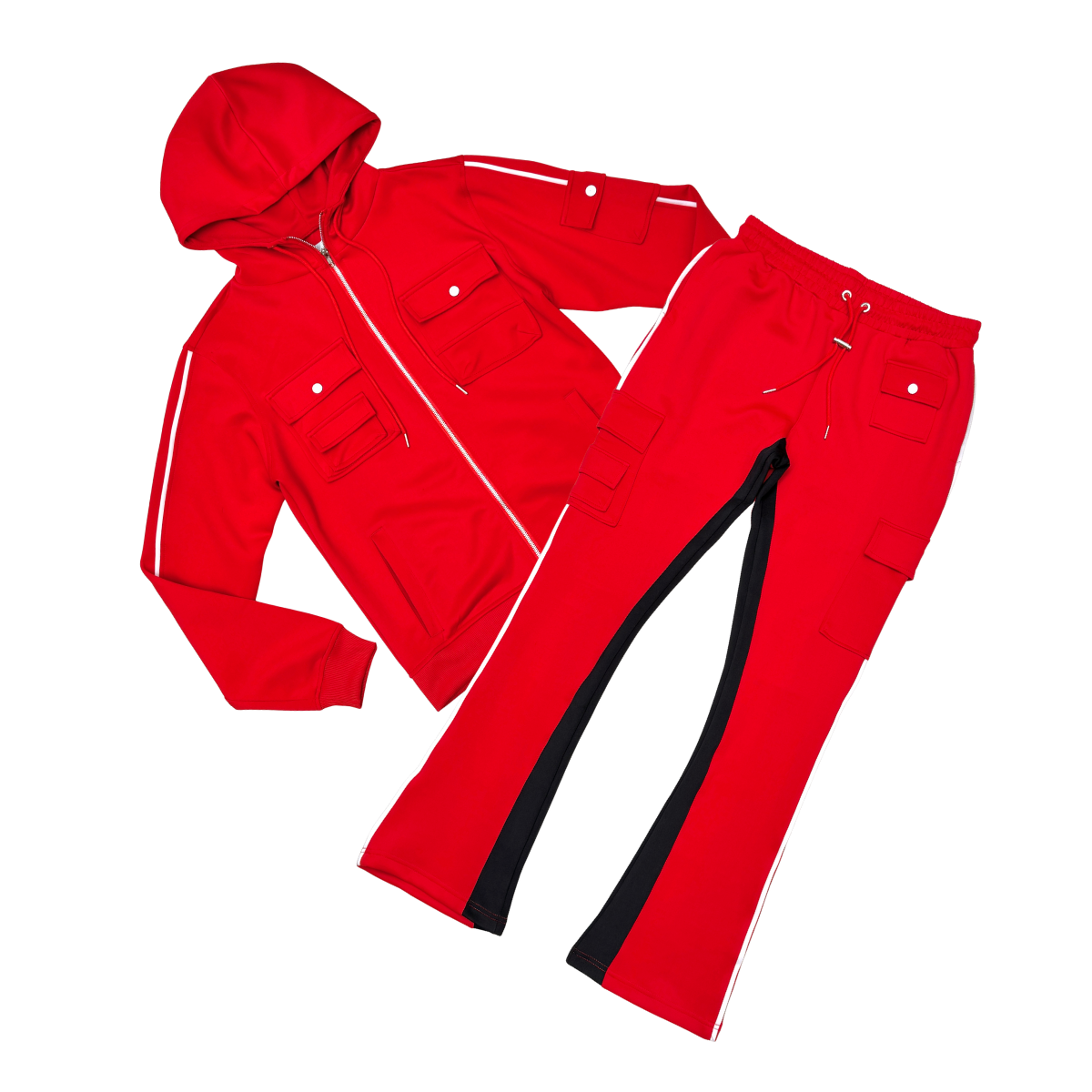 Tricot Cargo Hoodie Set - Red