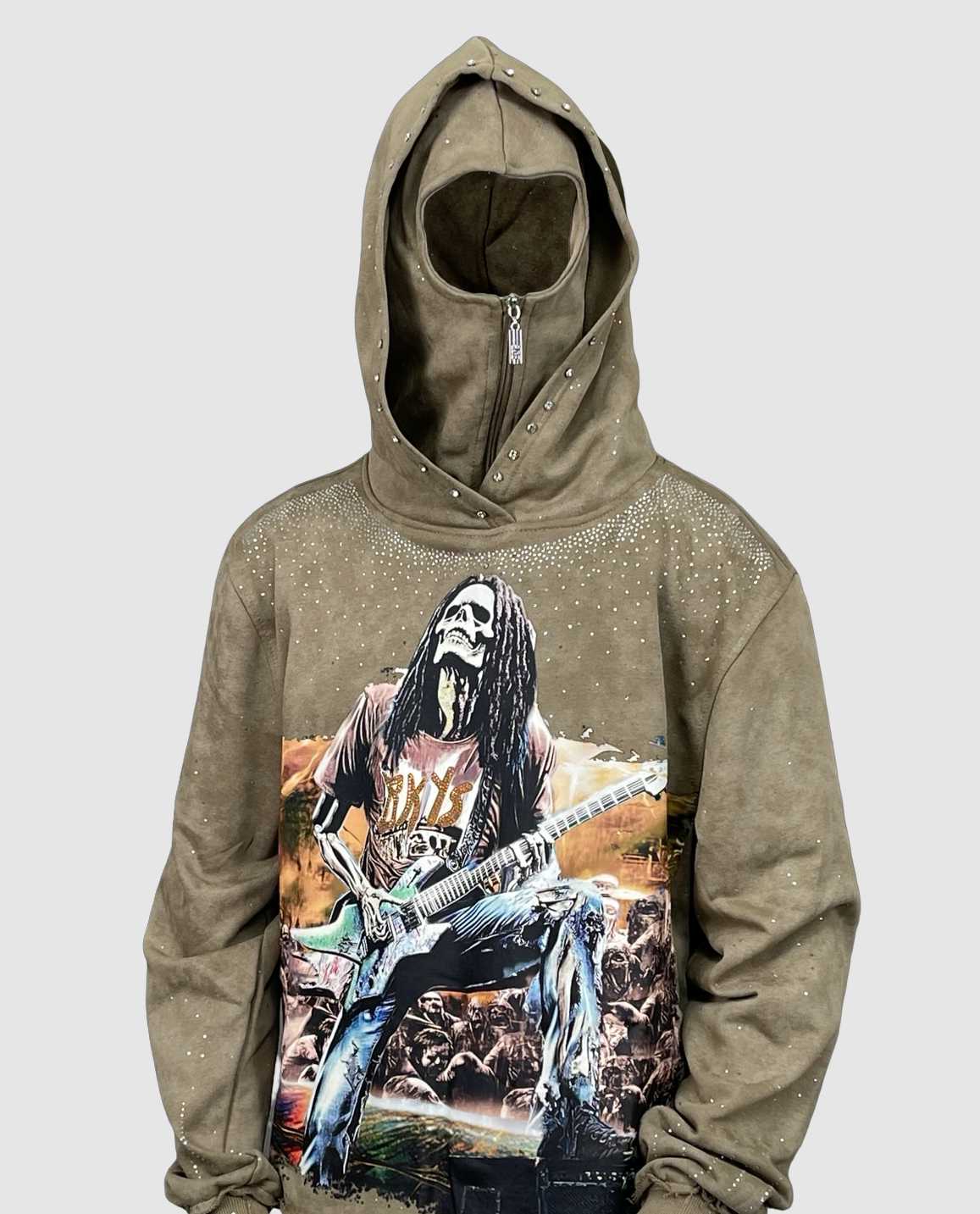Fear No Art Cropped Hoodie - Khaki