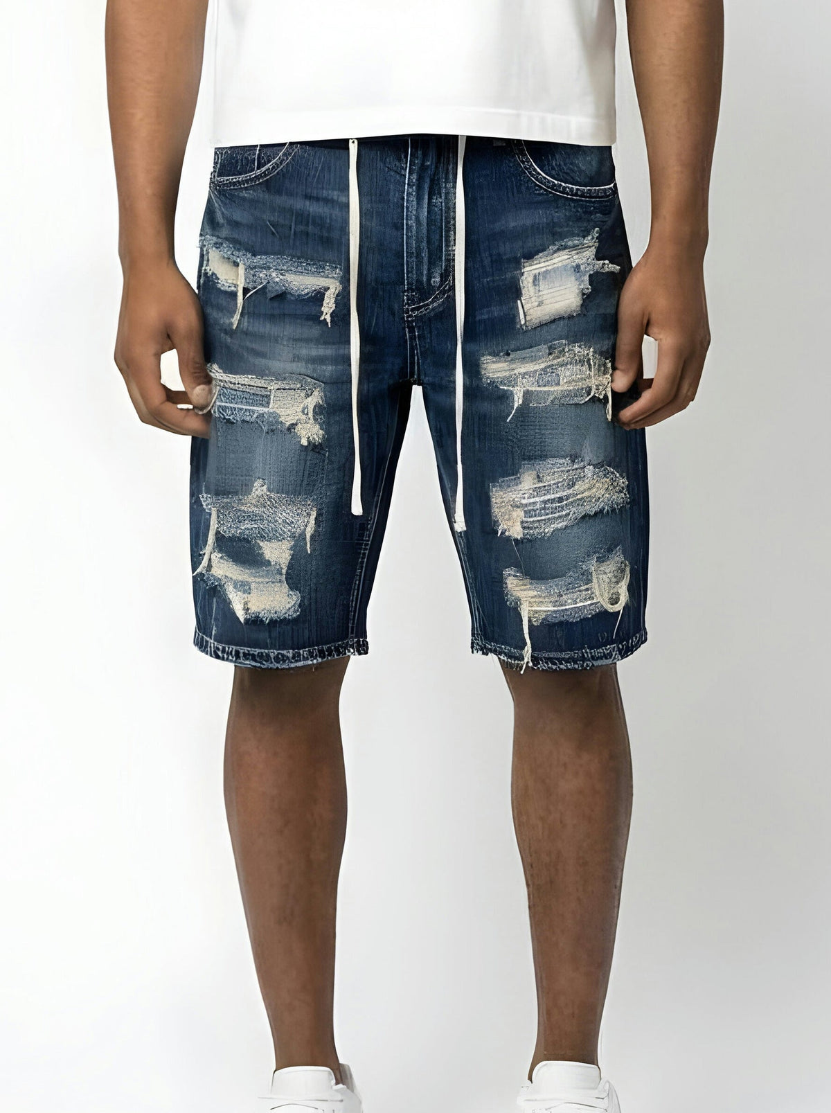 Rhinestone/Plaid Denim Short - Indigo
