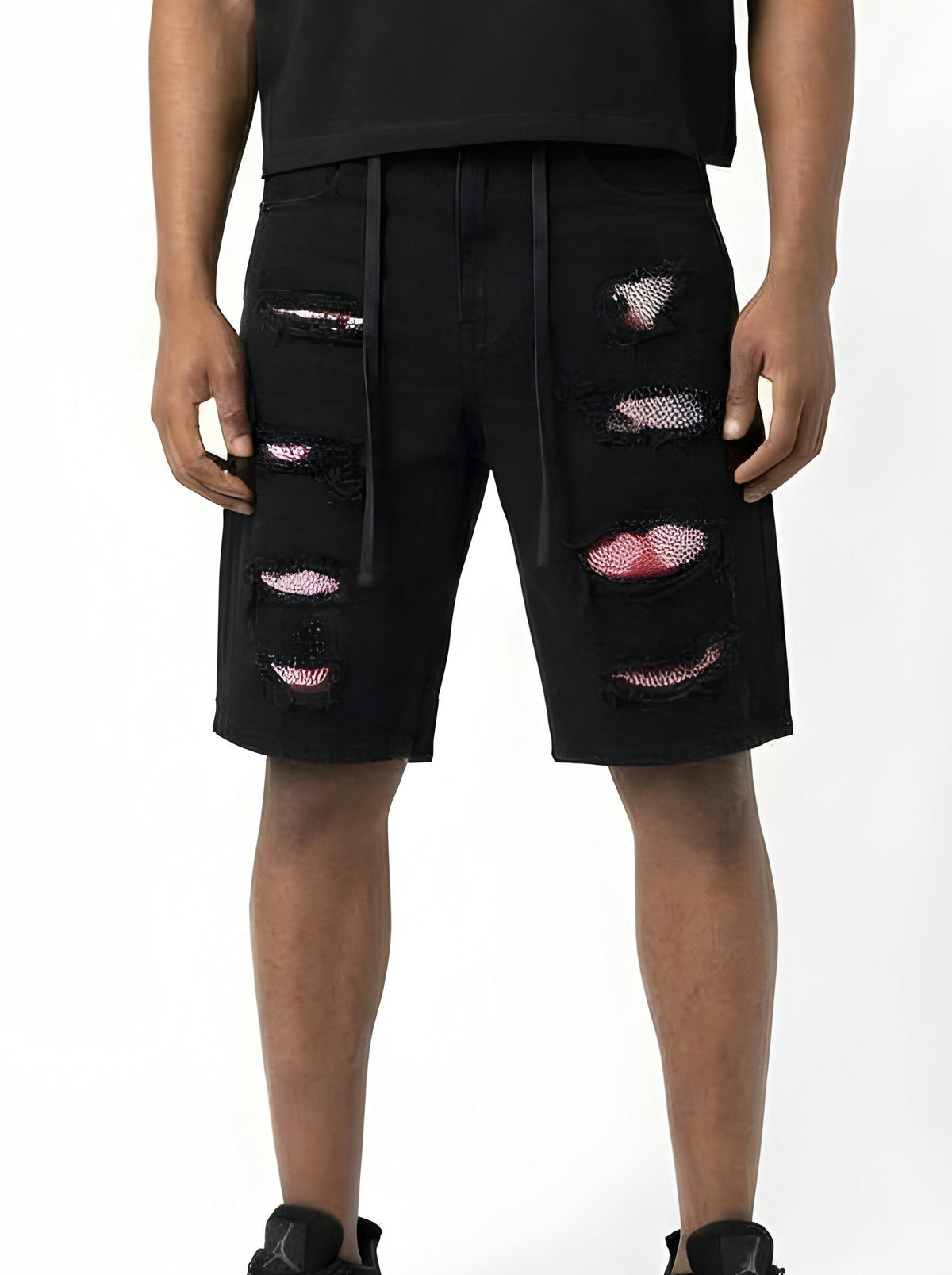 Rhinestone/Plaid Denim Short, enlarged view