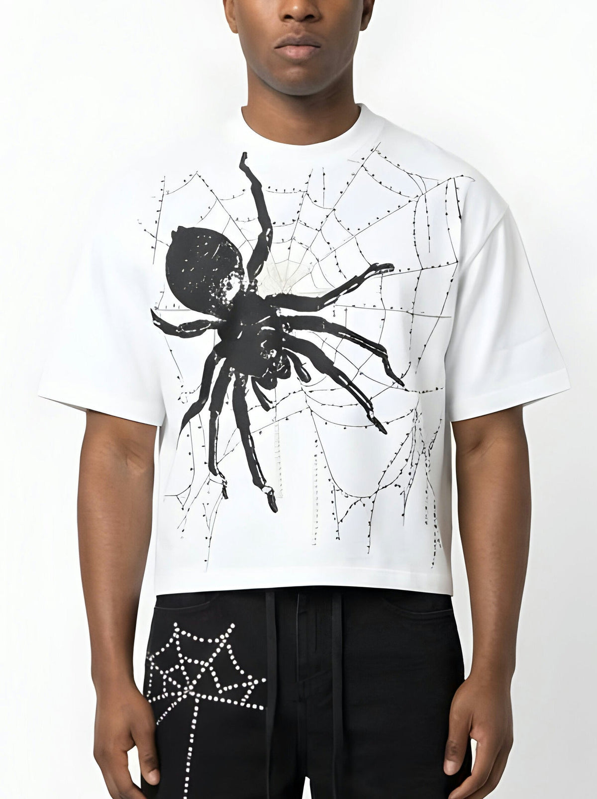 Spider Stone/Pearl Crop Tee - White