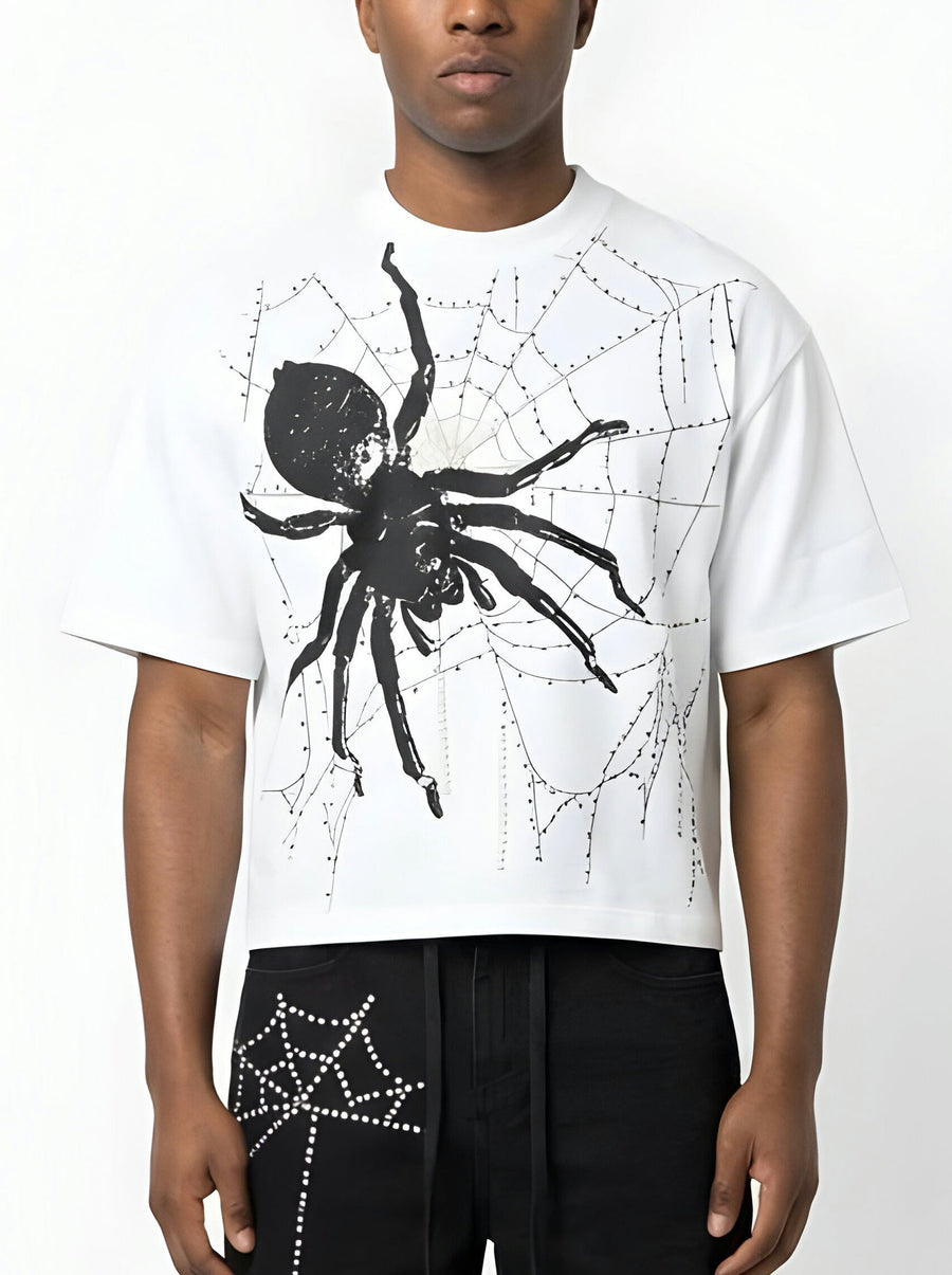 Spider Stone/Pearl Crop Tee - White