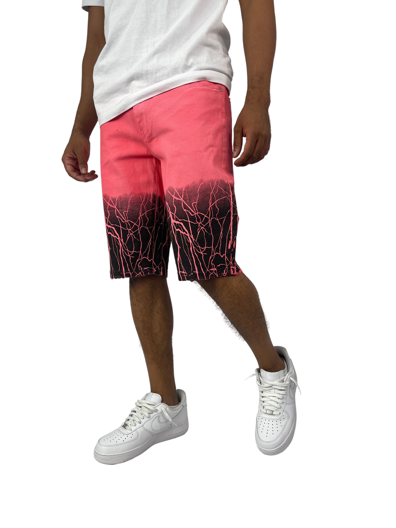 Lightning Denim Shorts - Coral