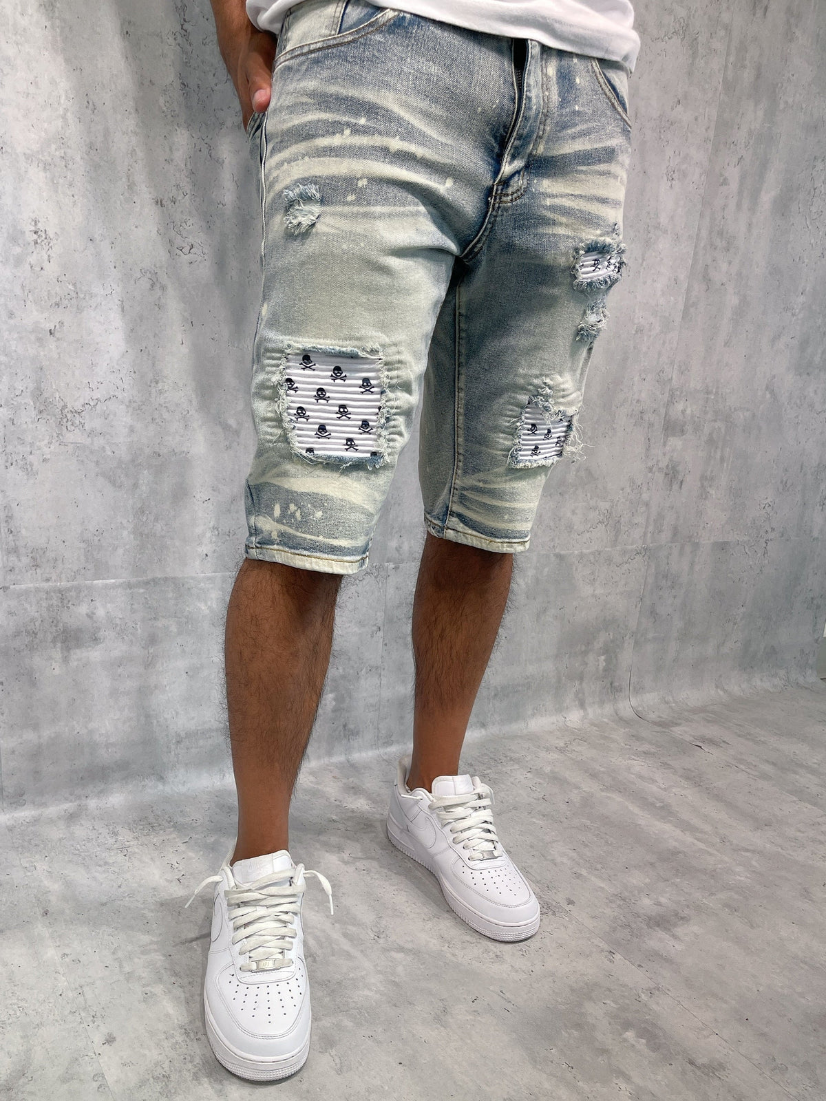 Skull Patch Denim Shorts