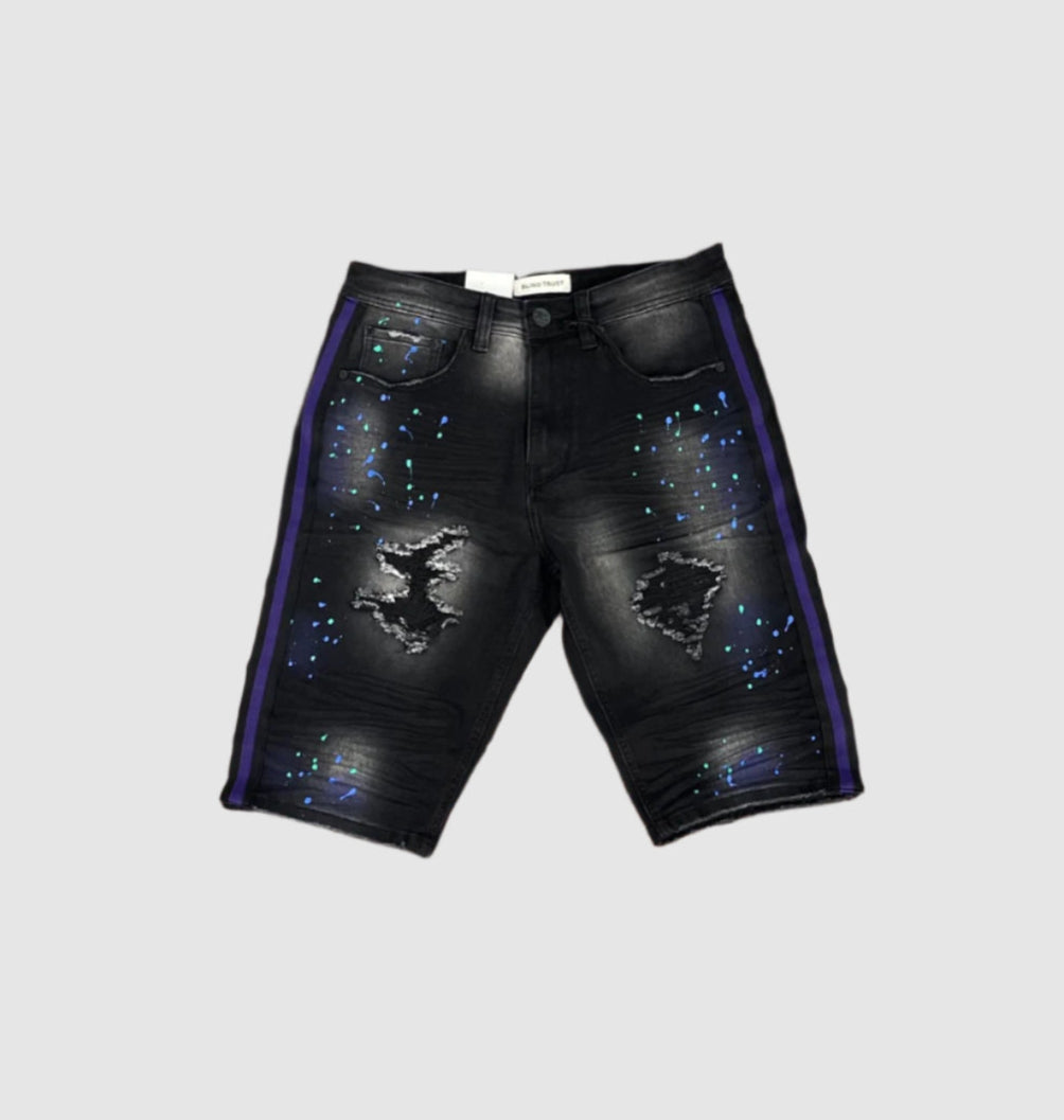 B&T Stripe Shorts w/ Paint - Black-Purple