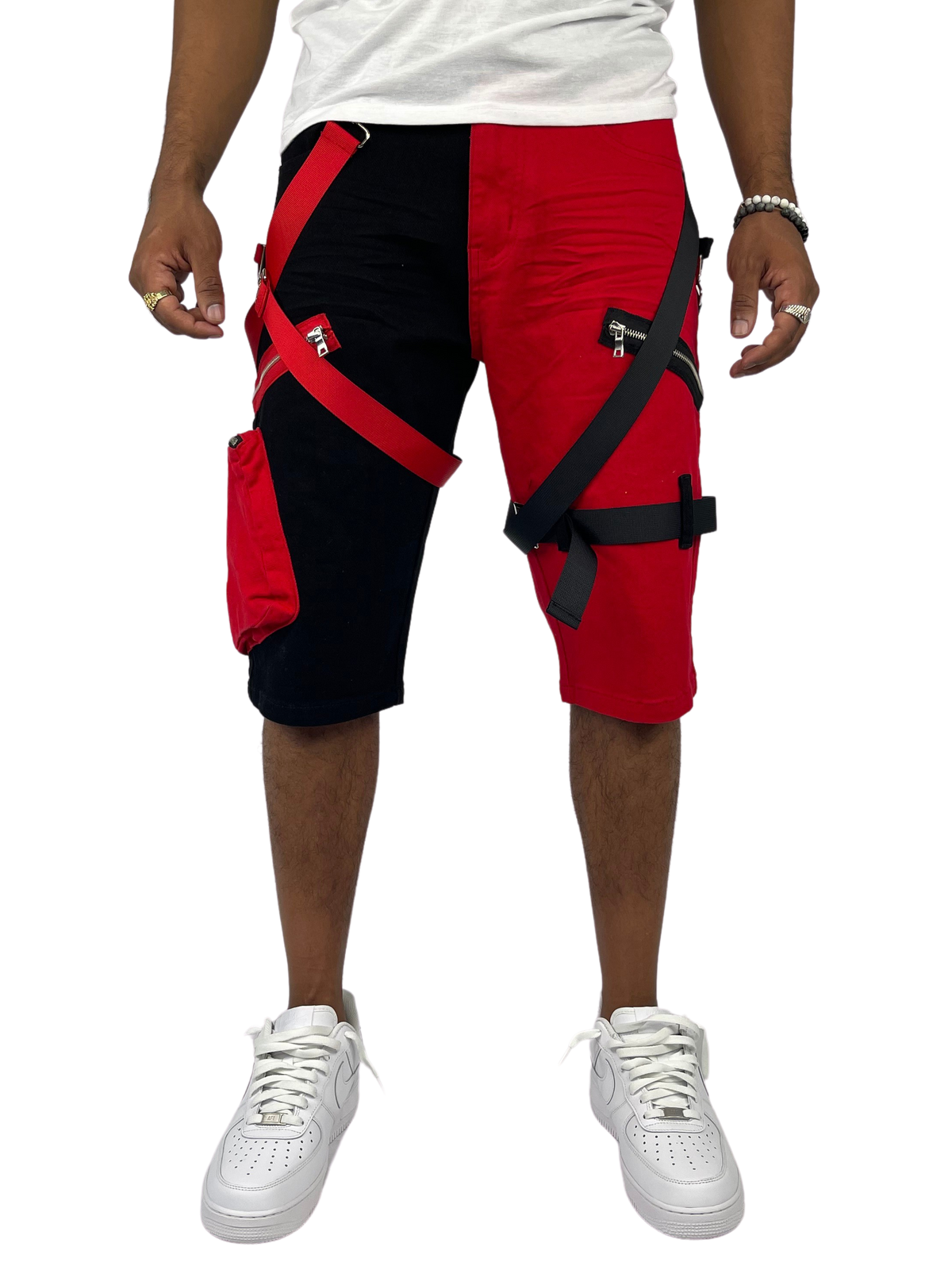 B&T Strap Cargo Shorts - Two-Tone Black/Red