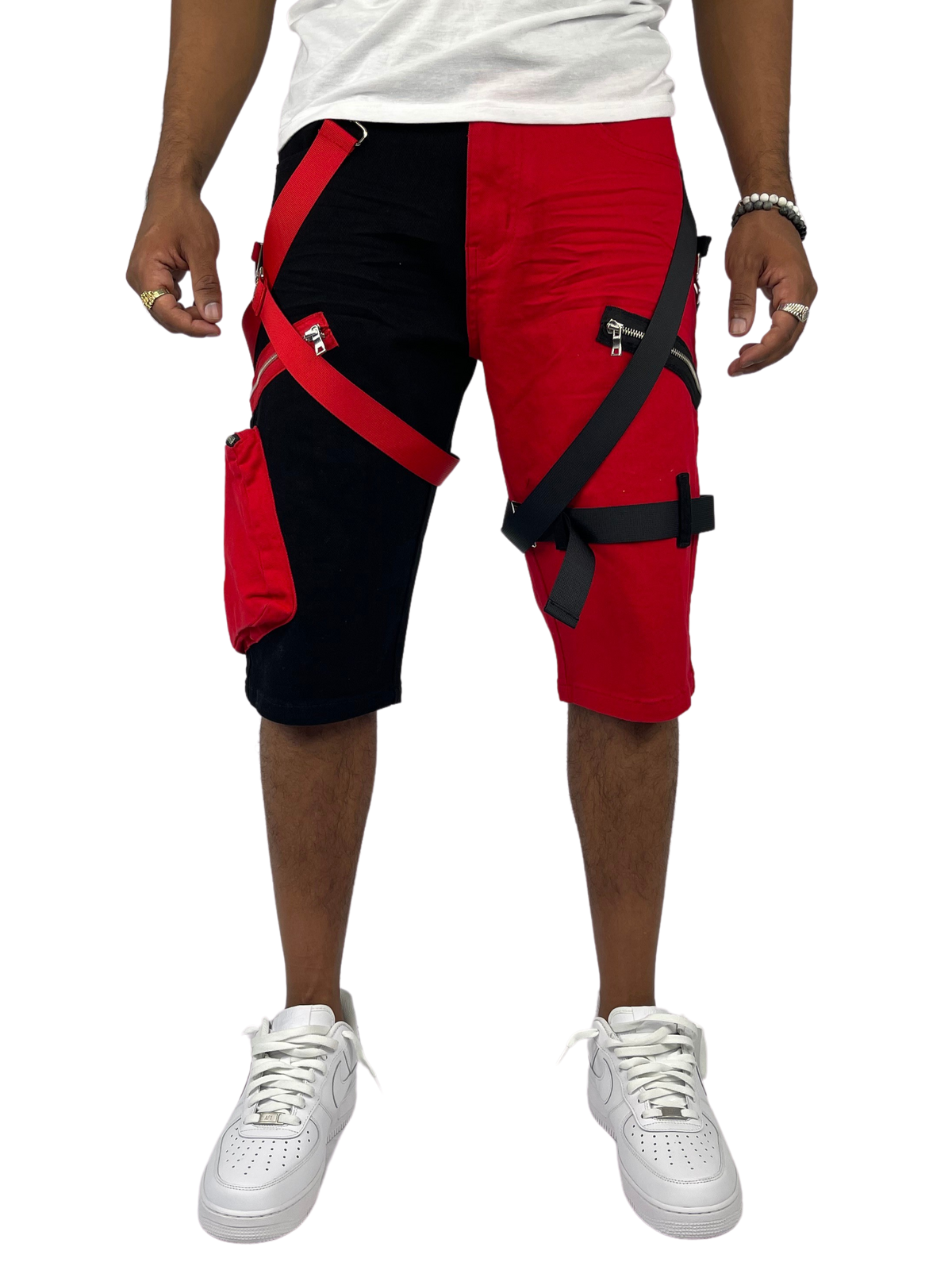 Strap Cargo Shorts - Two-Tone Black/Red