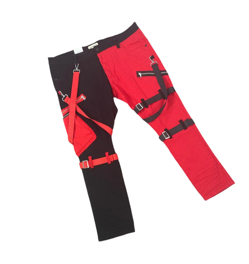 B&T 2-Tone Strap Cargo Pants - Black/Red