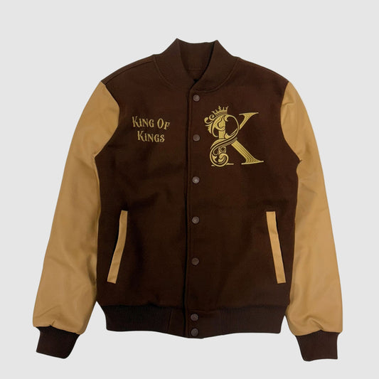 King of Kings Embo Stone Varsity Jacket - Brown