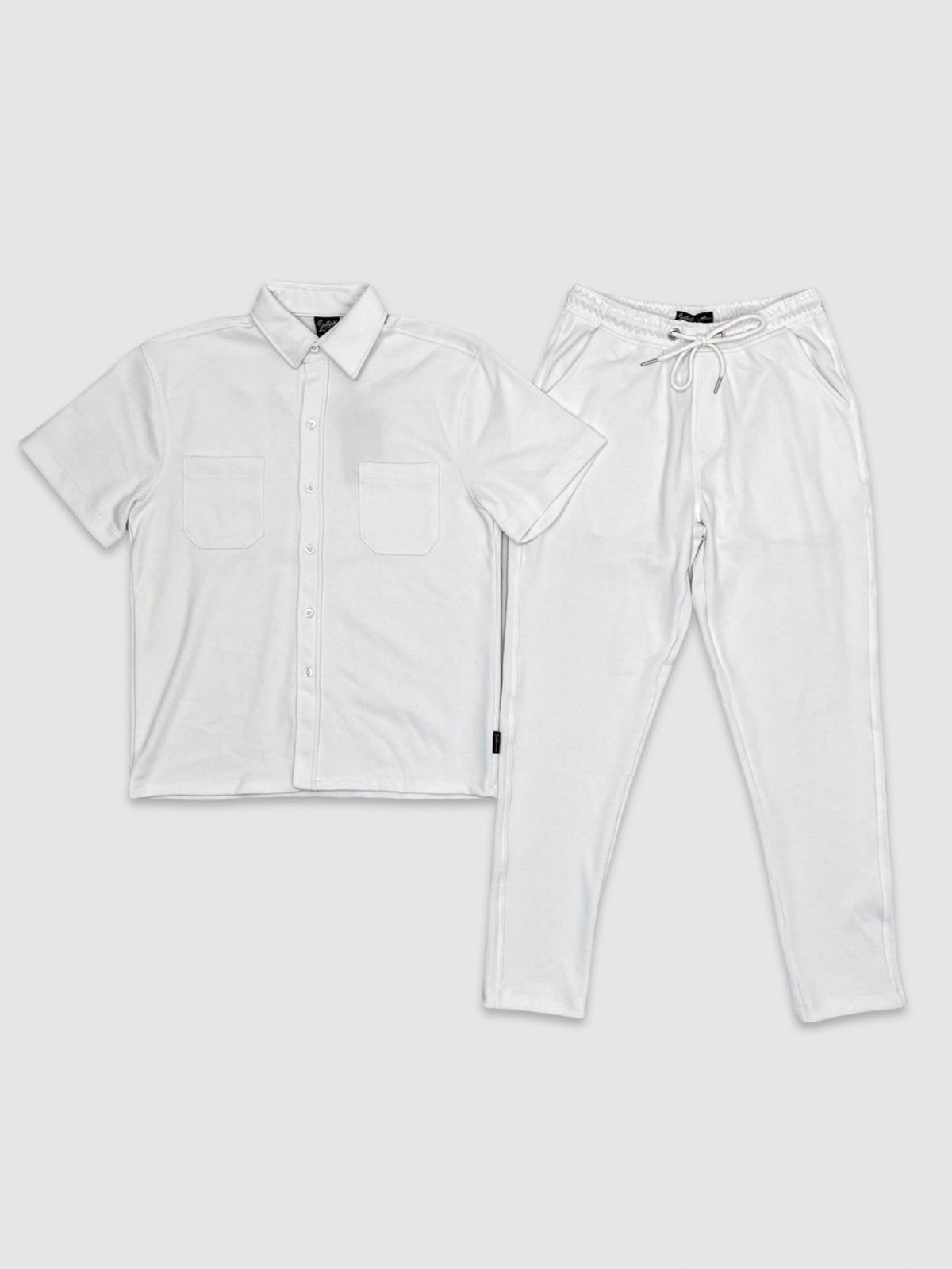 Button Down Pocket Shirt Set - White