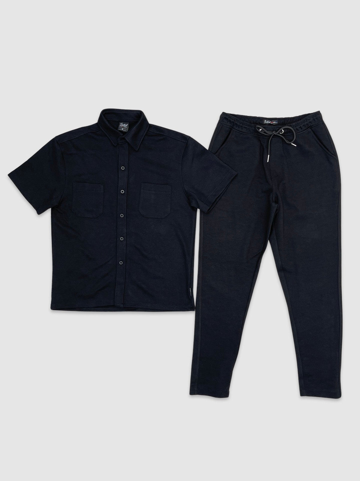 Button Down Pocket Shirt Set - Black