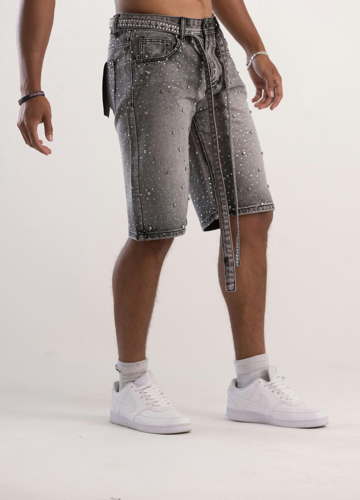 Rhinestone Denim Shorts - Black