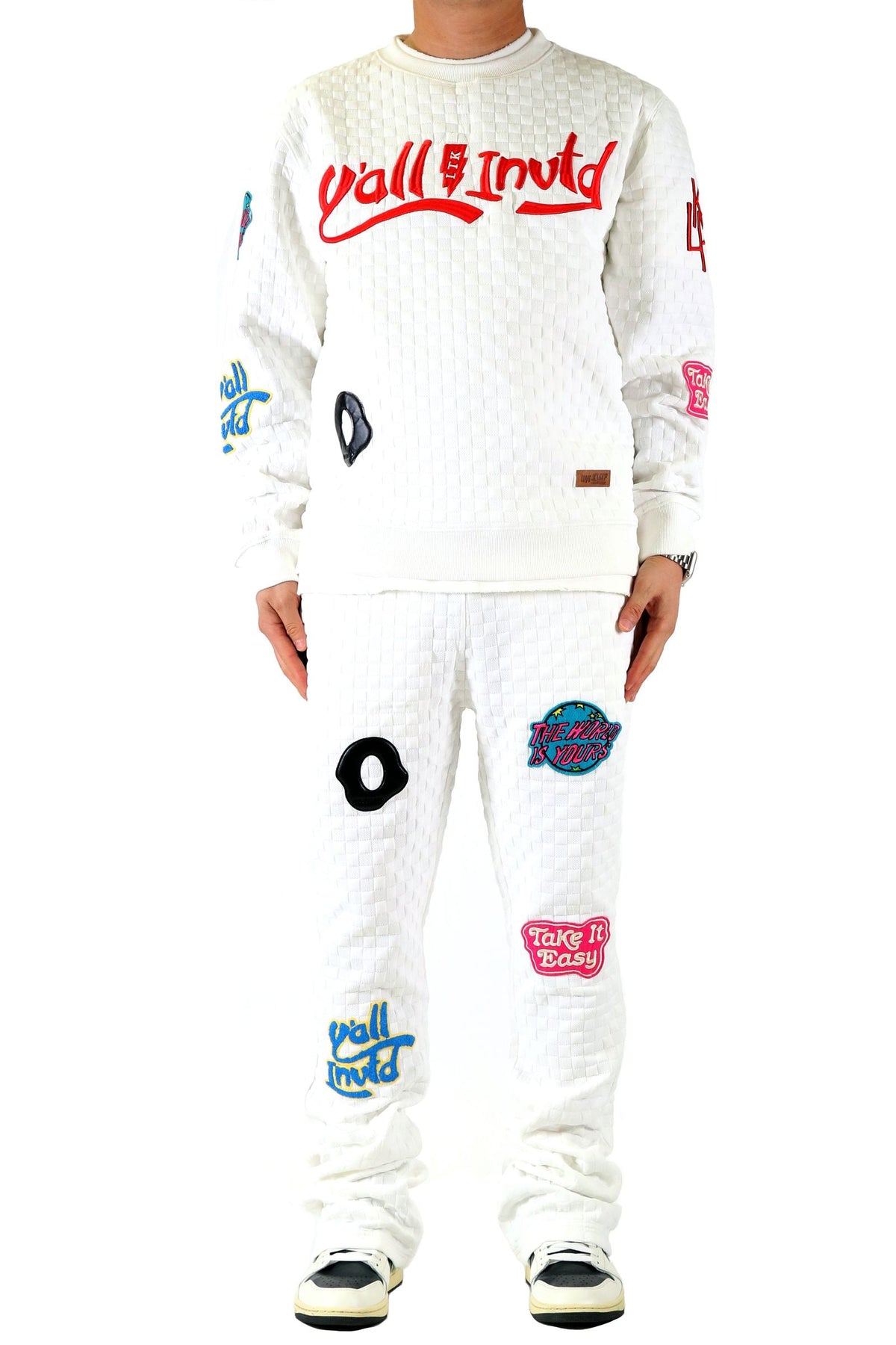 Quilted Embo Sweatshirt & Pants Set, enlarged view