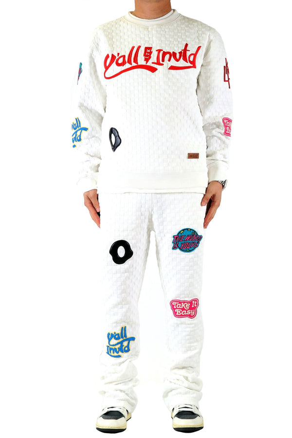 Quilted Embo Sweatshirt & Pants Set - Blanco (White)