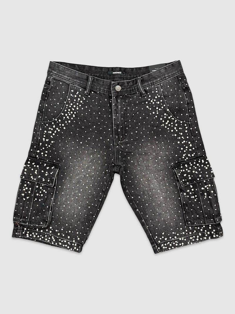 Rhinestone Denim Shorts - Black