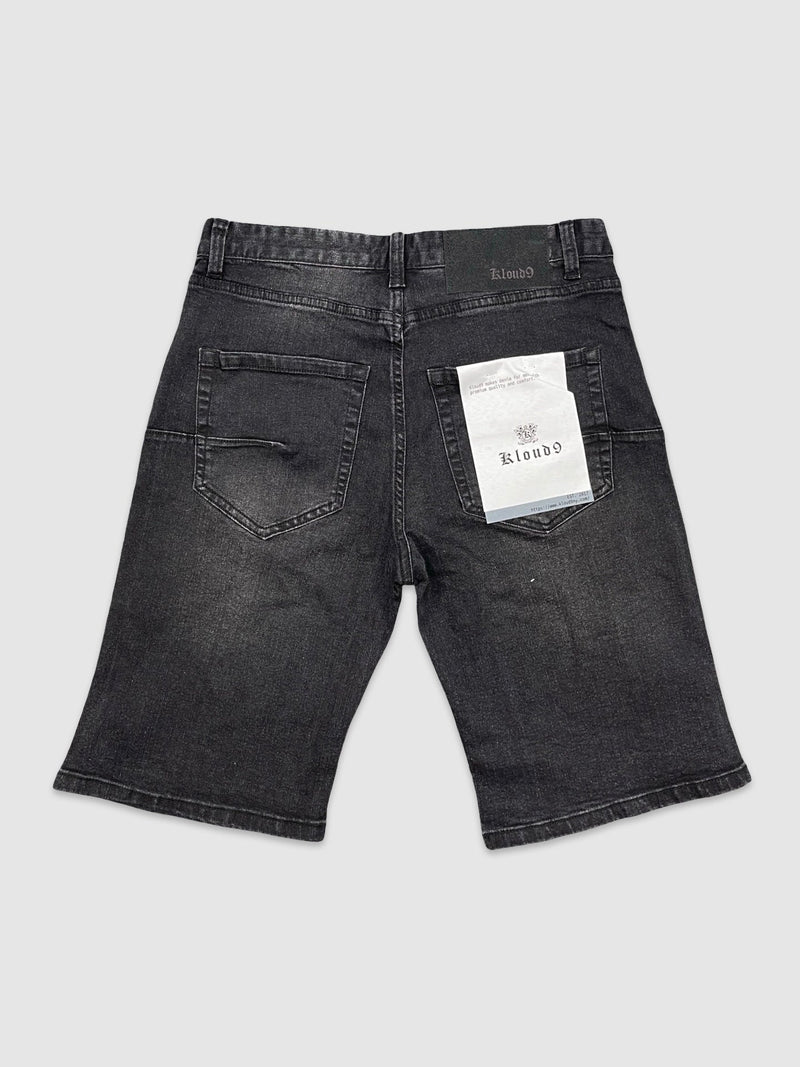 Men's Rhinestone Ripped Black Wash Denim Shorts — alternate view