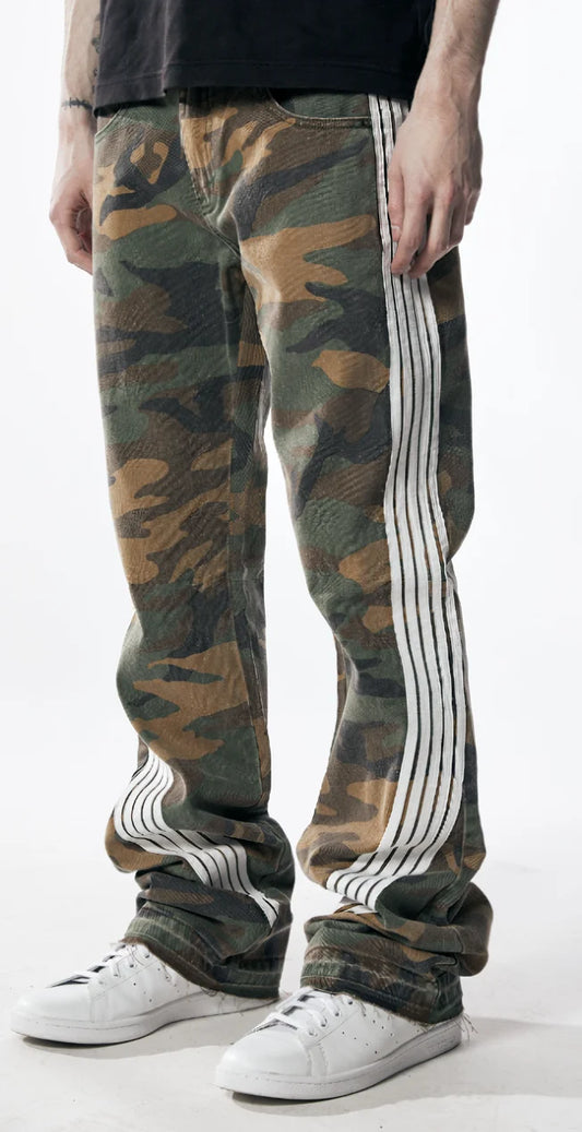 Stripe Denim Relax Jeans - Green Camo