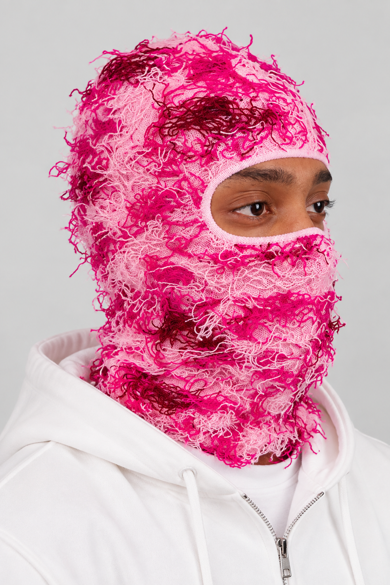 Fuzzy Balaclava Face Mask - Pink/Red