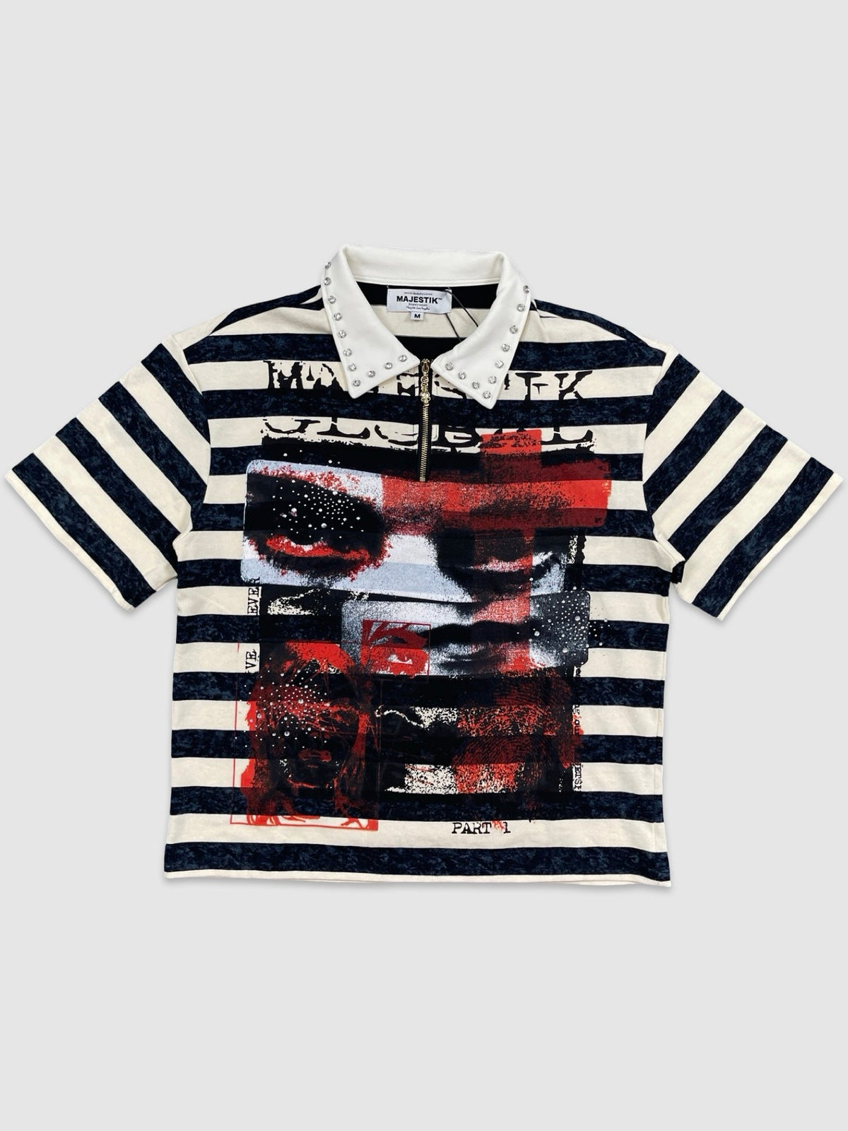 Print Studs Stripe Polo Shirt, enlarged view