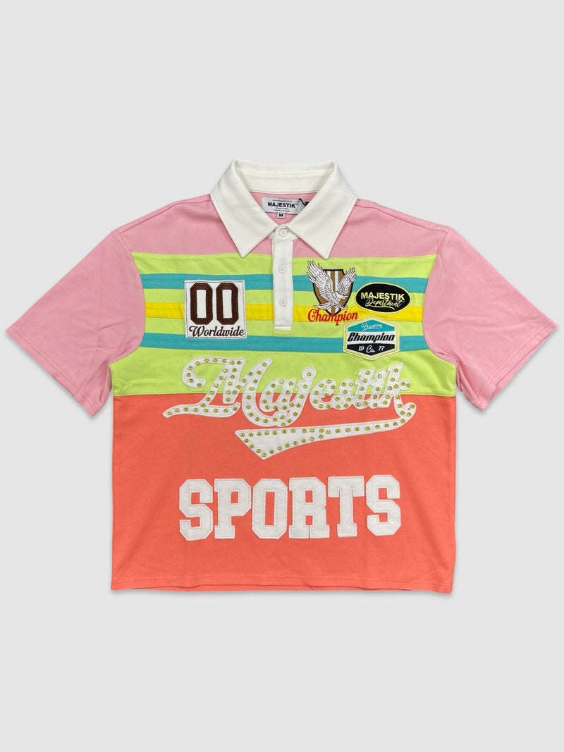 Men's Majestik Sports Color Block Rhinestone Pique Polo Shirt — alternate view