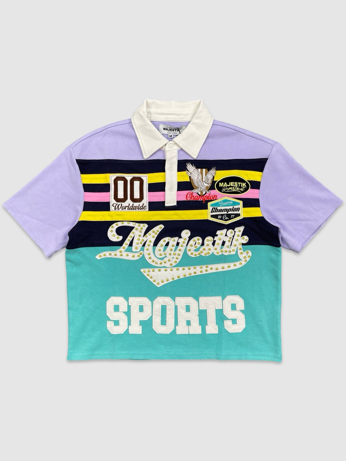 Pique Rhinestone Polo Shirt - Blue