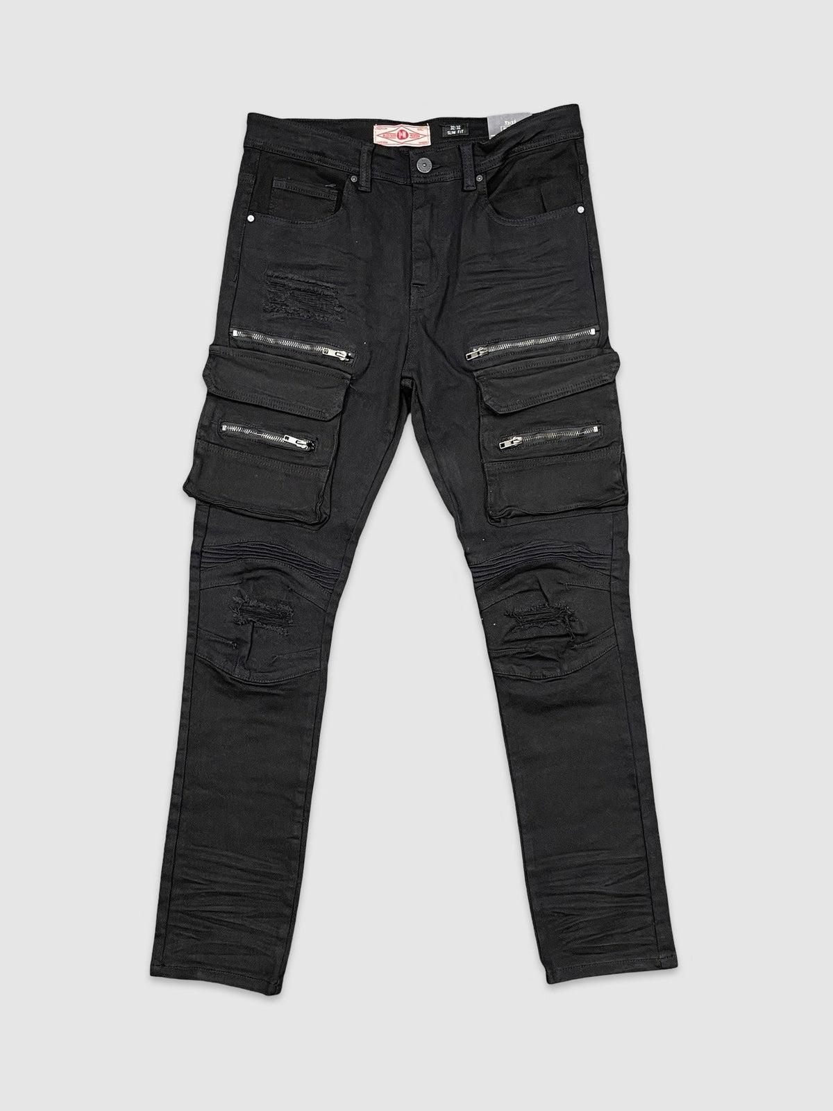 Premium Slim Fit Washed Cargo Pants - Jet Black