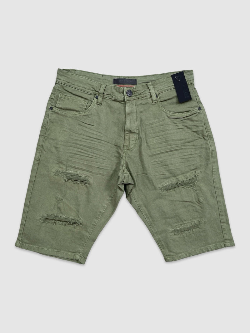Core Twill Ripped Shorts - Lt Olive