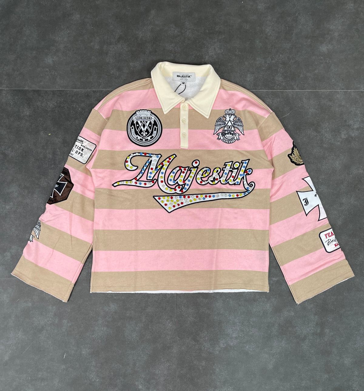 Cut & Sew Majestik Long Sleeve Polo - Lt Pink