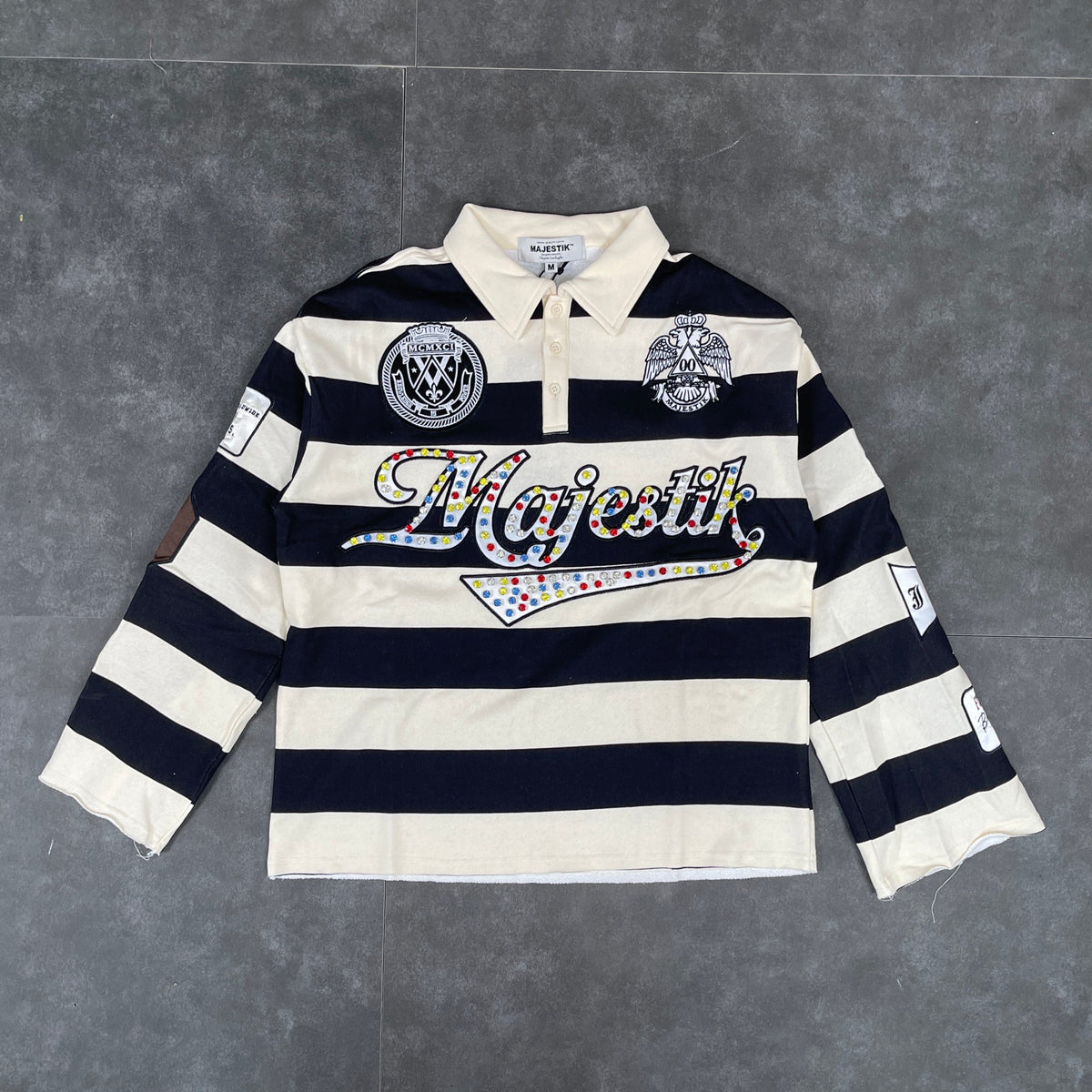 Cut & Sew Majestik Long Sleeve Polo - Black