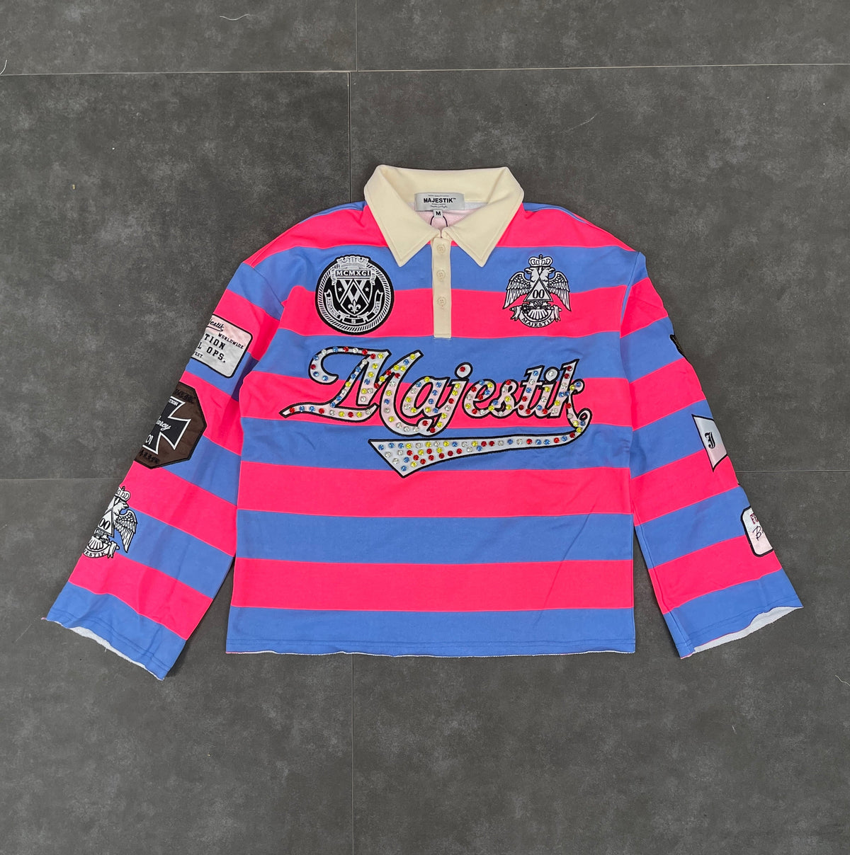 Cut & Sew Majestik Long Sleeve Polo - Blue