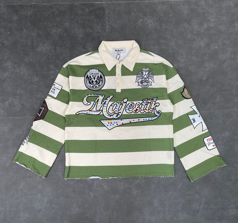 Men's Majestik Peach Stripe Cut & Sew Long Sleeve Polo — alternate view