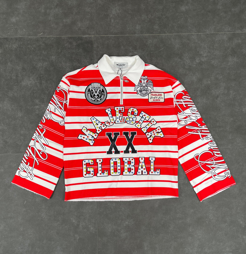 Cut & Sew Majestik Long Sleeve Polo - Red