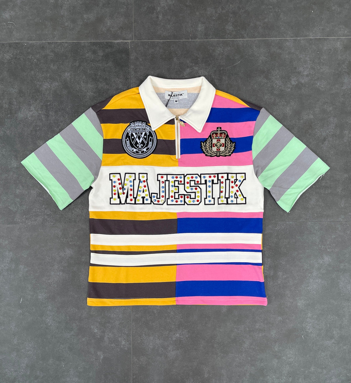 Cut & Sew Majestik Stripe Polo - Yellow/Red