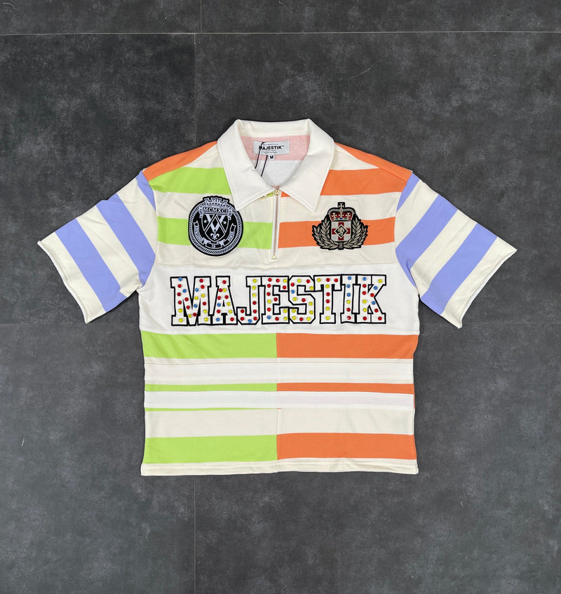 Men's Majestik Multicolor Stripe Cut & Sew Polo Shirt — alternate view
