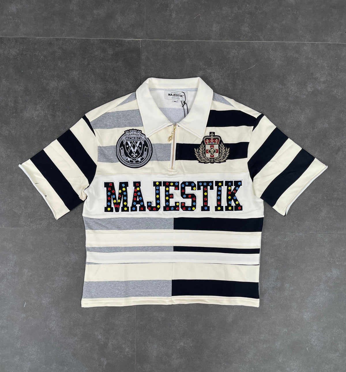 Cut & Sew Majestik Stripe Polo - Black