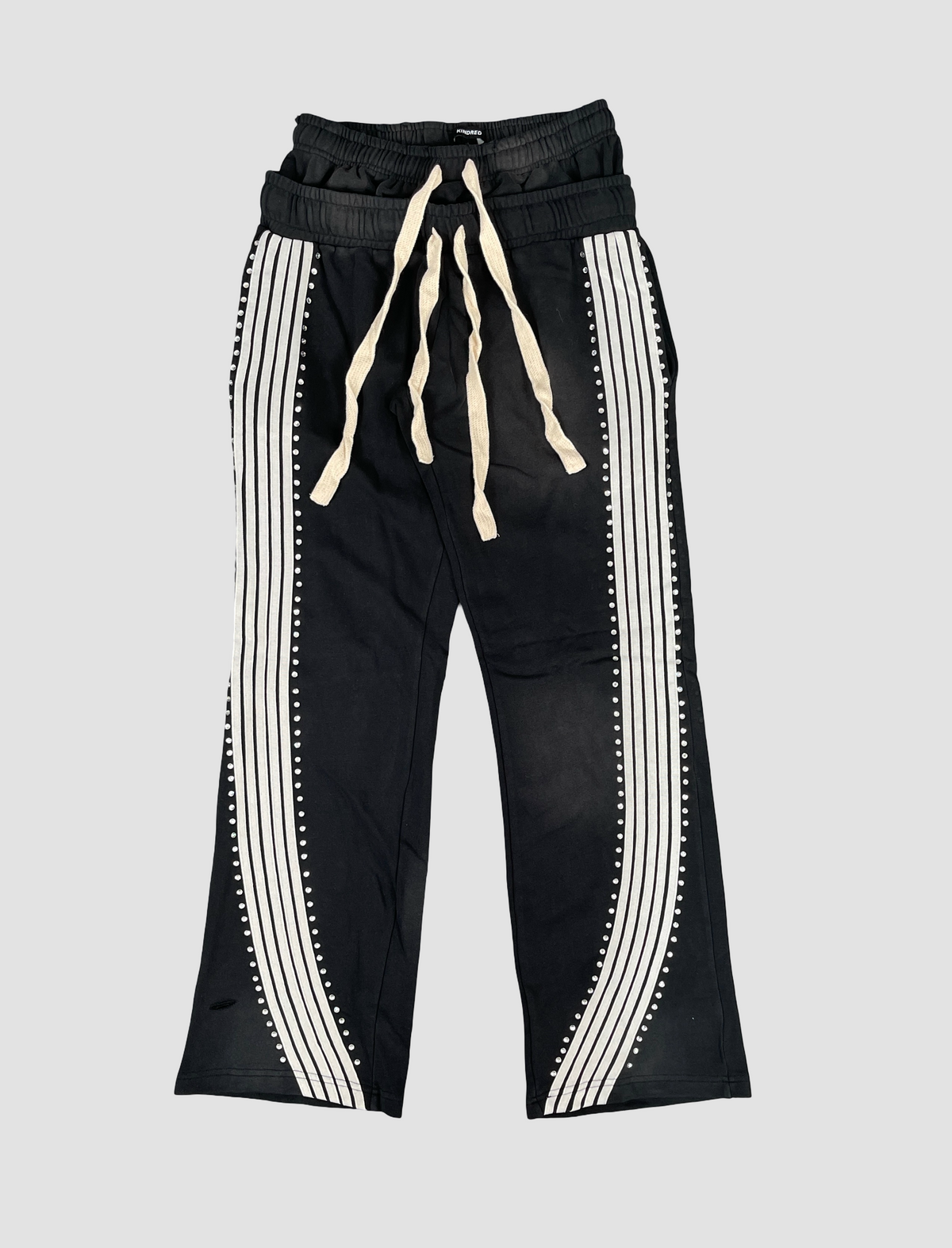 Double Waist Stripe Fleece Pants - Black