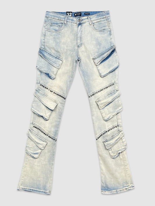 Studded Stacked Cargo Jeans - Dirty Vintage