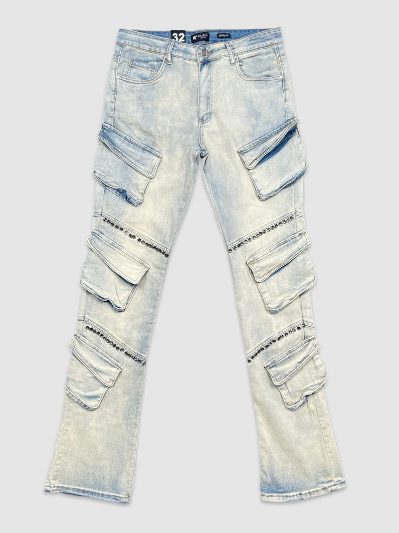 Studded Stacked Cargo Jeans - Dirty Vintage